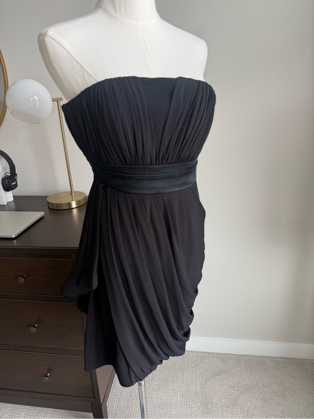 CALVIN KLEIN Black Strapless Draped Cocktail Dress